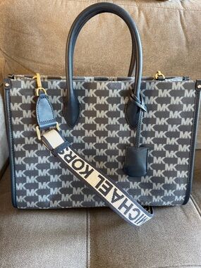 Michael Kors Denim MK Signature Satchel Crossbody with Branded Strap